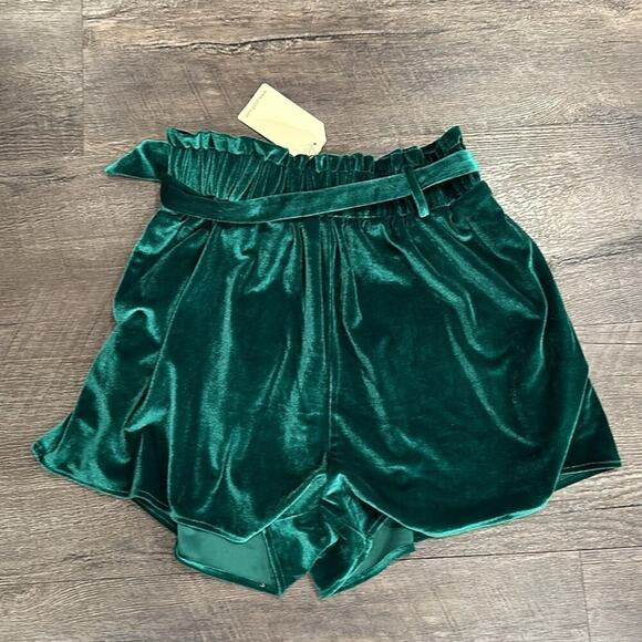 Jodifl Medium Emerald Green Velvet Belted Paper Bag Short - Picture 7 of 8